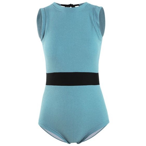 Retro Baby Blue Knit One Piece Swimsuit - Picture 7 of 14